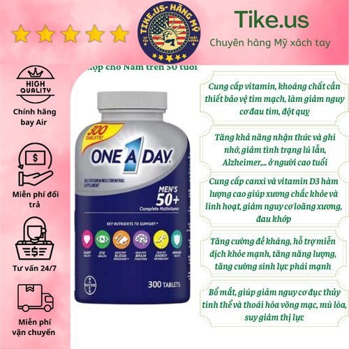 Vitamin tổng hợp One A Day Men's Multivitamin 50+, Mỹ (300v) cho nam giới trên 50 tuổi