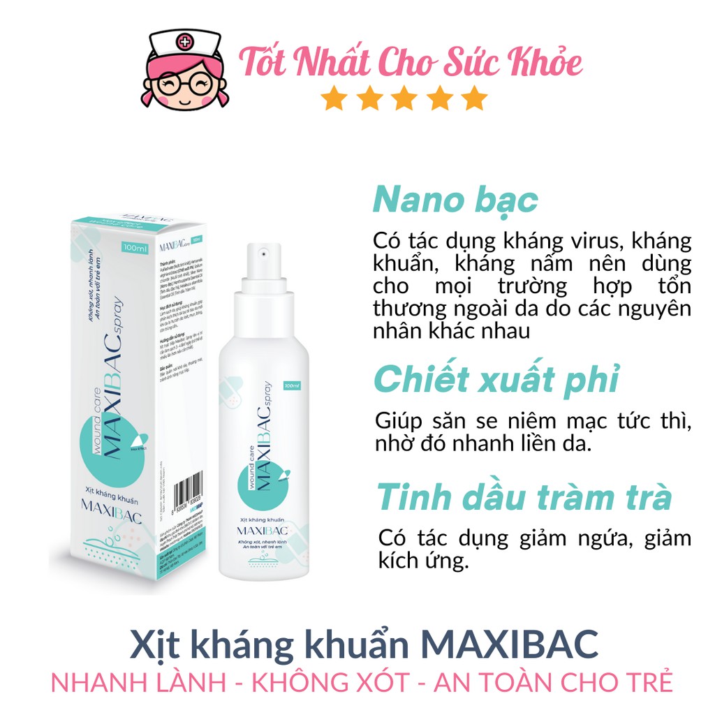 Xịt kháng khuẩn Maxibac nhanh lành da do bỏng, vết loét, ezecma, zona, thủy đậu [nano bạc]