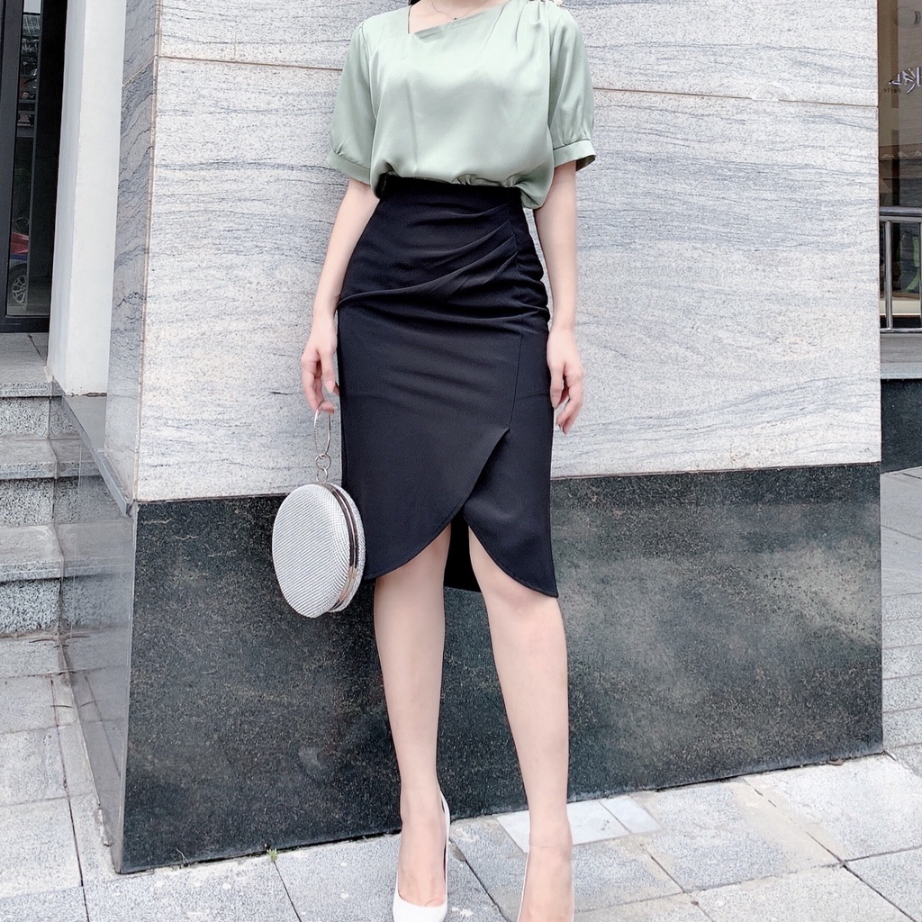Chân váy rúm lệch dài qua gối công sở HILA (Mã SP CV871) | BigBuy360 - bigbuy360.vn
