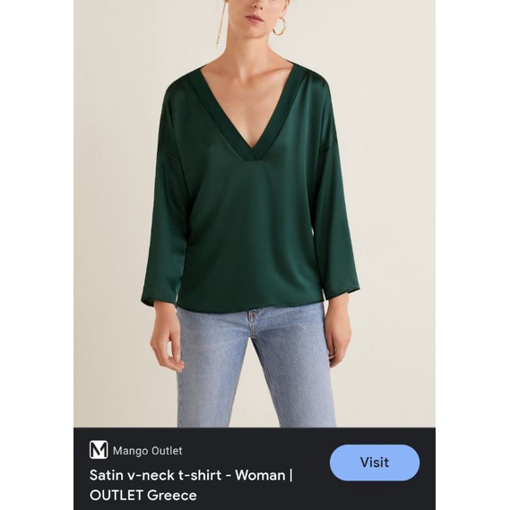 Mango satin blouse v neck long sleeves vnxk áo sơ mi kiểu công sở phối thun lụa satin tay dài hàng mng xuất khẩu dư xịn