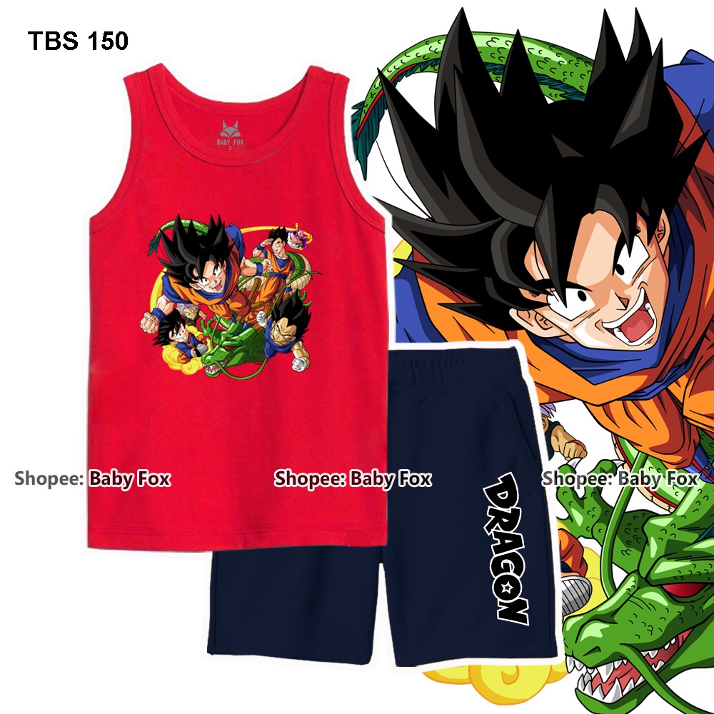 Bộ sát nách bé trai 100% cotton, BABY FOX, hình Dragon Ball, Songoku size 10-55kg k