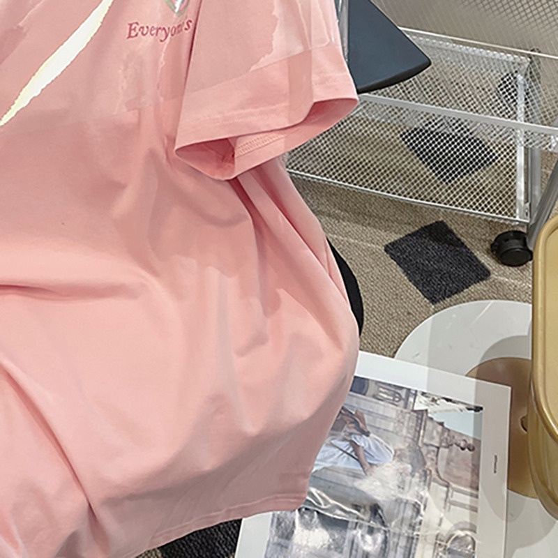 Áo thun HIIXIIVI 100% cotton tay ngắn cổ tròn họa tiết trái tim thời trang mùa hè phong cách Hàn Quốc 2022 dành cho nữ