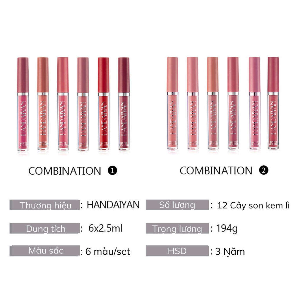 Set 6 Son Kem Lì HANDAIYAN Màu Sắc Thời Thượng Lâu Trôi Chống Thấm Nước Nội Địa Trung E5