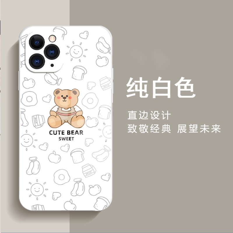 Ốp Điện Thoại Mặt Kính In Hình Gấu Hoạt Hình Cho iPhone 13 12 11 Pro Max Promax XS Max XR X 7 Plus 8 8Plus