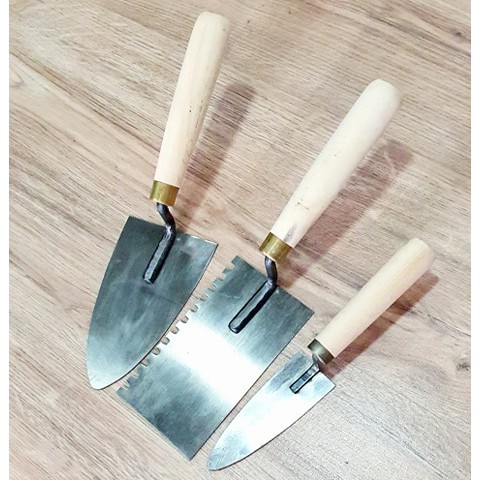 Combo Dụng Cụ 3 Món Bay Xây : Bay Chỉ, Bay Cơ Bản, Bay Vuông Tạo Rãnh (Răng 7mm)
