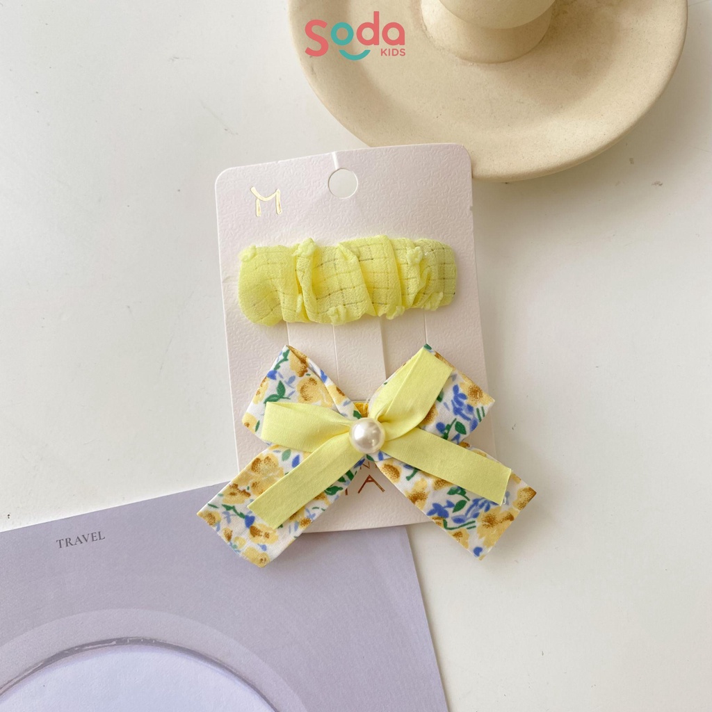 Set kẹp tóc bé gái SODA KIDS kẹp bấm vải nhún và kẹp nơ hoa nhí đính ngọc xinh xắn, dễ thương