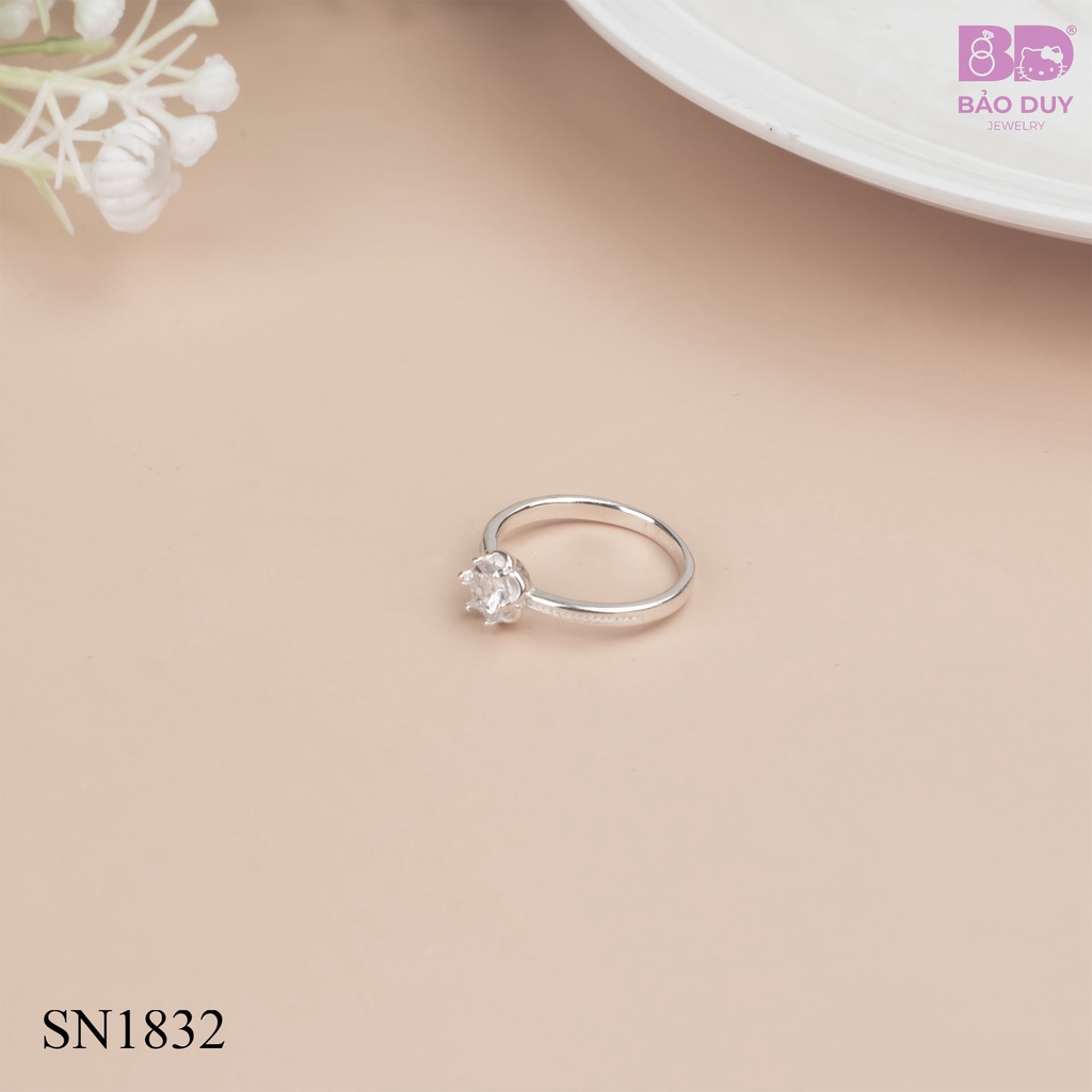 Nhẫn bạc nữ đính đá mẫu đơn giản hợp thời trang Bảo Duy Jewelry - SN1832