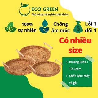 [Giá Xưởng Sản Xuất] Khay Mây Tre Đan ECO GREEN Hình Tròn Có Tay Cầm (Bamboo Rattan Tray) | Eco Green (Việt Nam)