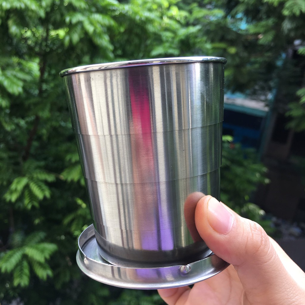 Cốc uống nước SALE Cốc gấp gọn mini Inox cá nhân đa năng cao cấp bỏ túi du lịch có móc treo giá rẻ