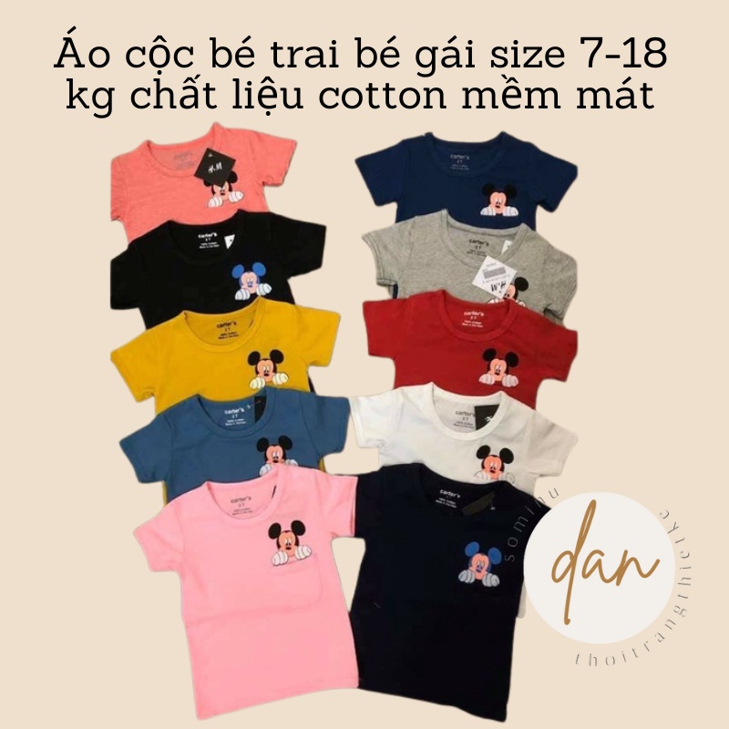 Áo cộc bé trai bé gái size 7 đến 18 kg chất liệu cotton mềm mát