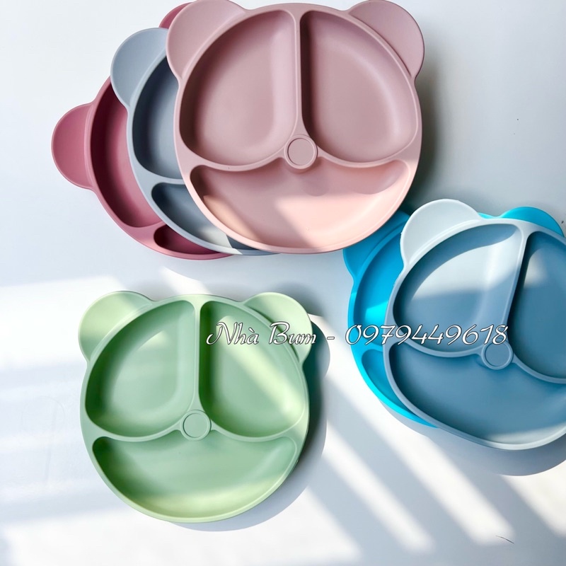[Hình thật] Khay Silicon ăn dặm chia 3 ngăn hình gấu