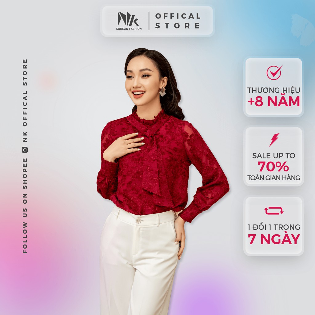 Áo Sơ Mi Nữ Công Sở NK FASHION Chất Voan Nổi, Dài Tay, Màu Đỏ Nổi Bật, Thấm Hút Mồ Hôi Tốt NKFSM2012006