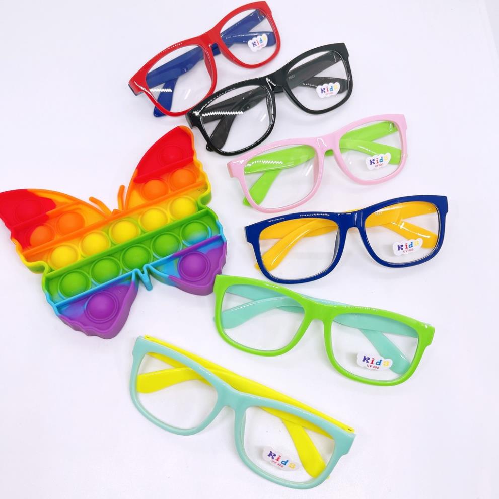 Mắt kính trẻ em gọng nhựa vuông phong cách tuổi teen cực dễ thương cho các bé từ 1-8 tuổi, gọng kính giả cận nhiều màu