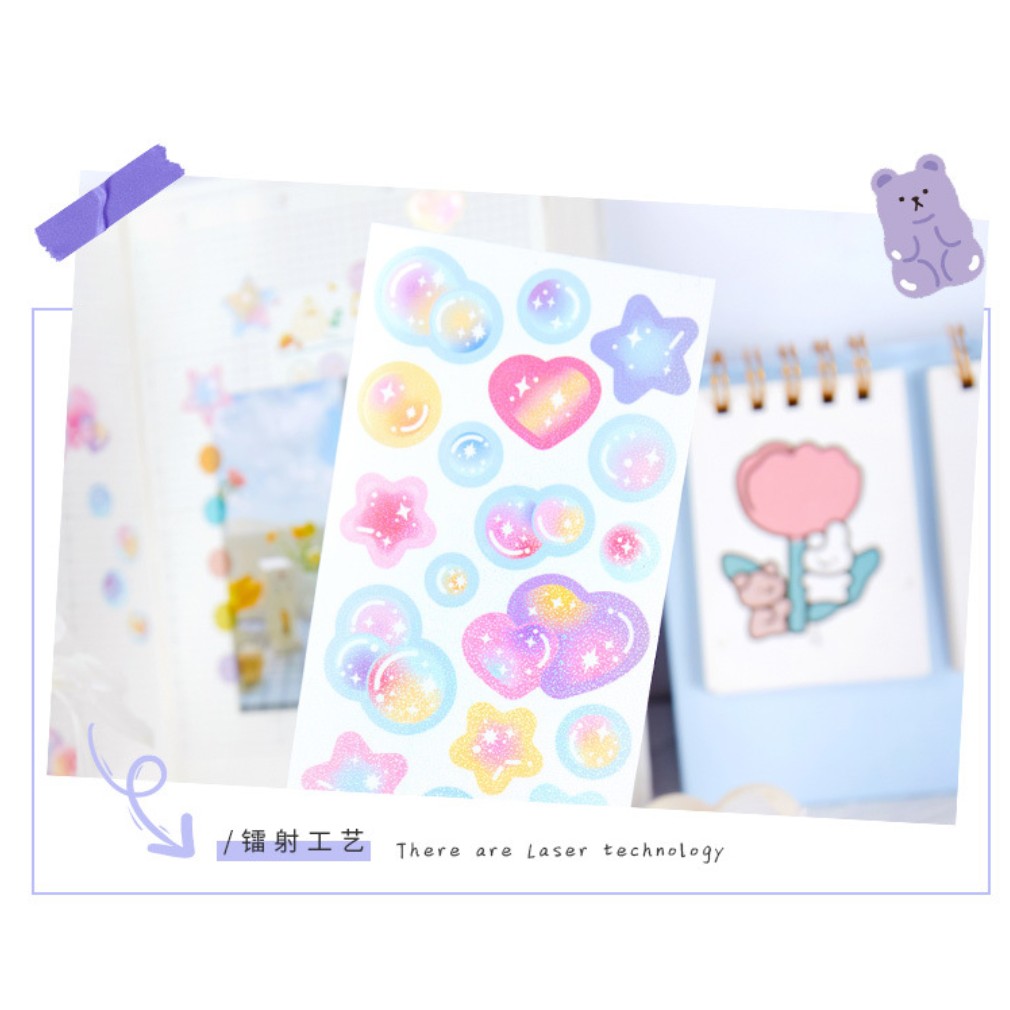 Sticker confetti hologram Colorful ribbon hình dán PET dễ thương trang trí sổ idol polaroid | BST097