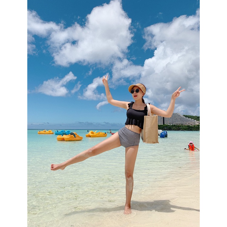 Bikini, Bộ Đồ bơi nữ áo tắm hai mảnh bèo tay chất thun lạnh hàn quốc kín đáo che bụng cho phụ nữ