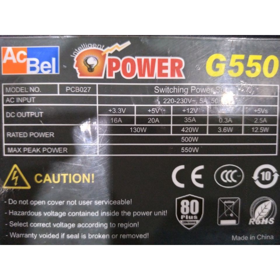 Nguồn máy tính AcBel iPower G550 cũ - CST 550W 80 Plus