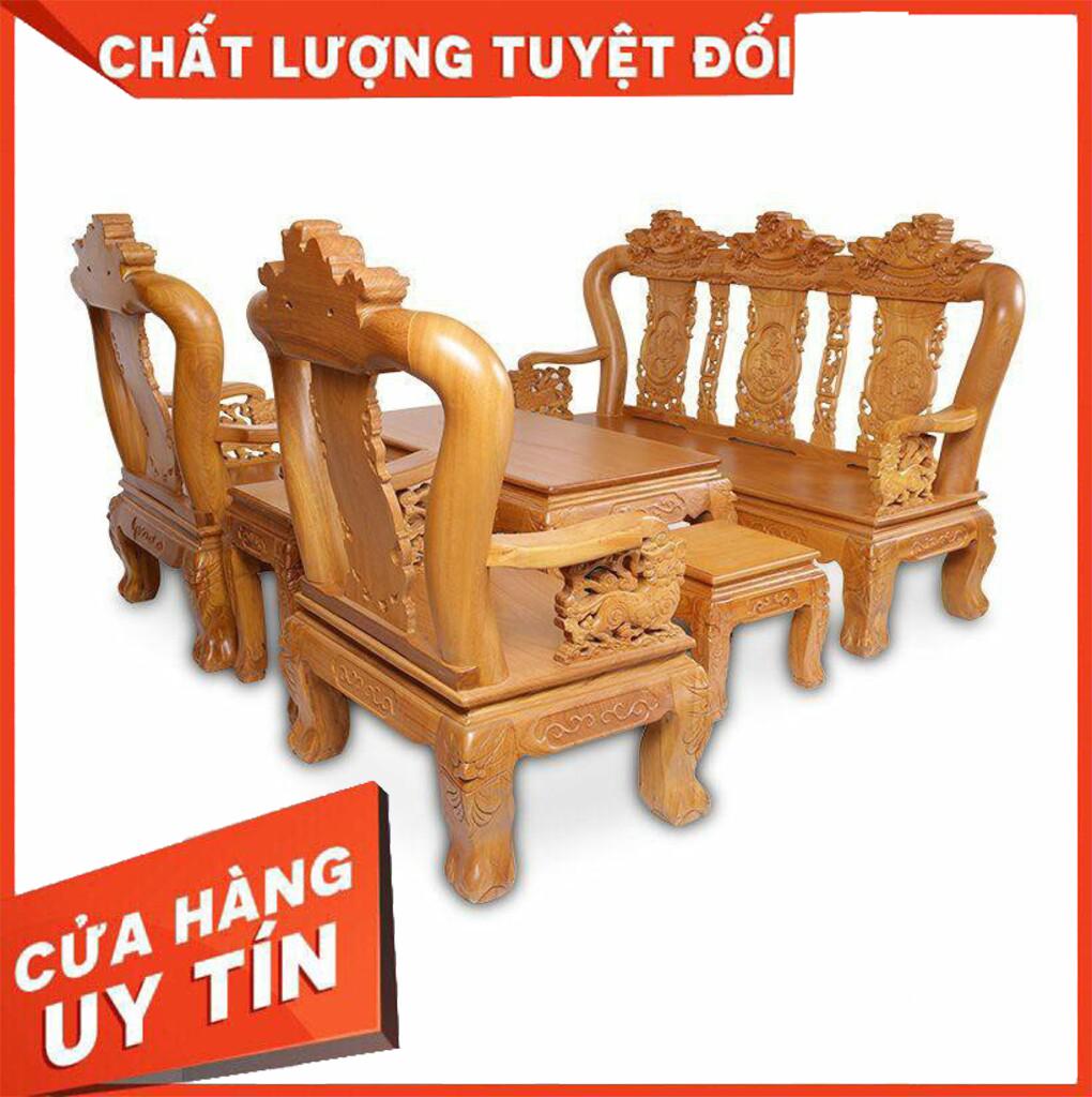 Bộ bàn ghế gỗ gõ đỏ chạm lân 6 món tay 12 Nội Thất