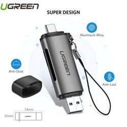 Đầu Đọc Thẻ Nhớ SD, TF 2 chuẩn cắm Chân Type-C và USB 3.0 Ugreen 50706