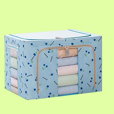Hộp Vải khung thép đựng đồ đa năng gấp gọn tủ quần áo khung sắt chống ẩm có khóa kéo 2 cửa có thể xếp trồng