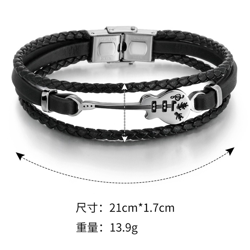 Vòng Tay Da Mặt Hình Đàn Guitar Phong Cách Hip Hop Thời Trang Cho Nam