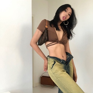 Áo Croptop Cột Dây Cổ Chữ V