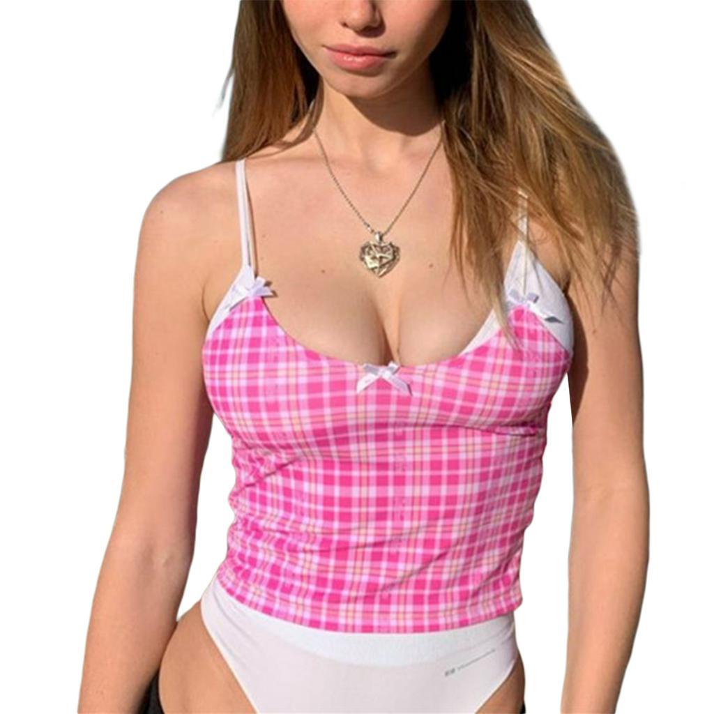 Áo Croptop Sát Nách Hoạ Tiết Ca-Rô Phối Nơ Nữ Tính