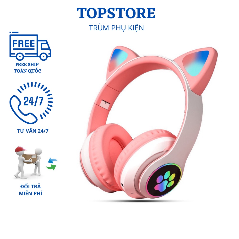Tai Nghe Mèo Bluetooth Topstore,Tai Mèo Dễ Thương Có Mic,Âm Bass Mạnh Mẽ Và Dung Lượng Pin Khủng 4000mAh
