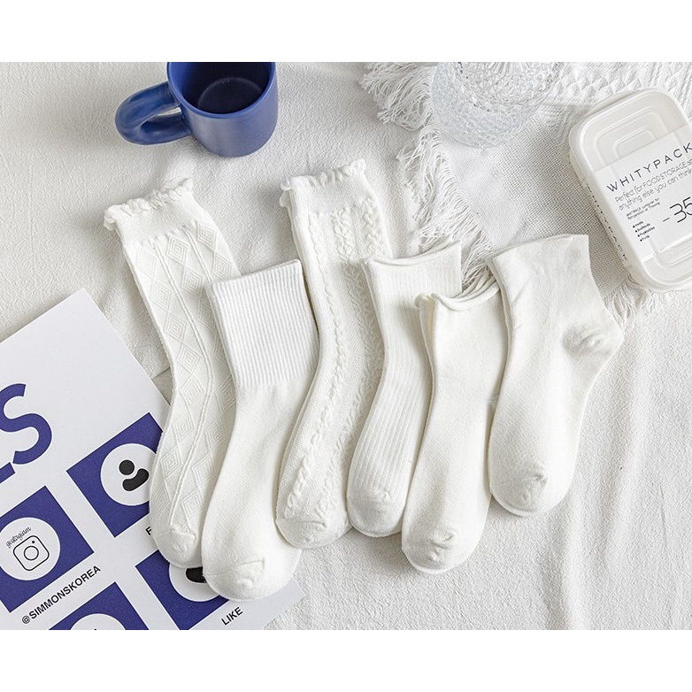 Tất cổ cao, vớ cổ cao nữ trắng vải cotton co giãn thời trang Hàn Quốc- Girl Friday T075