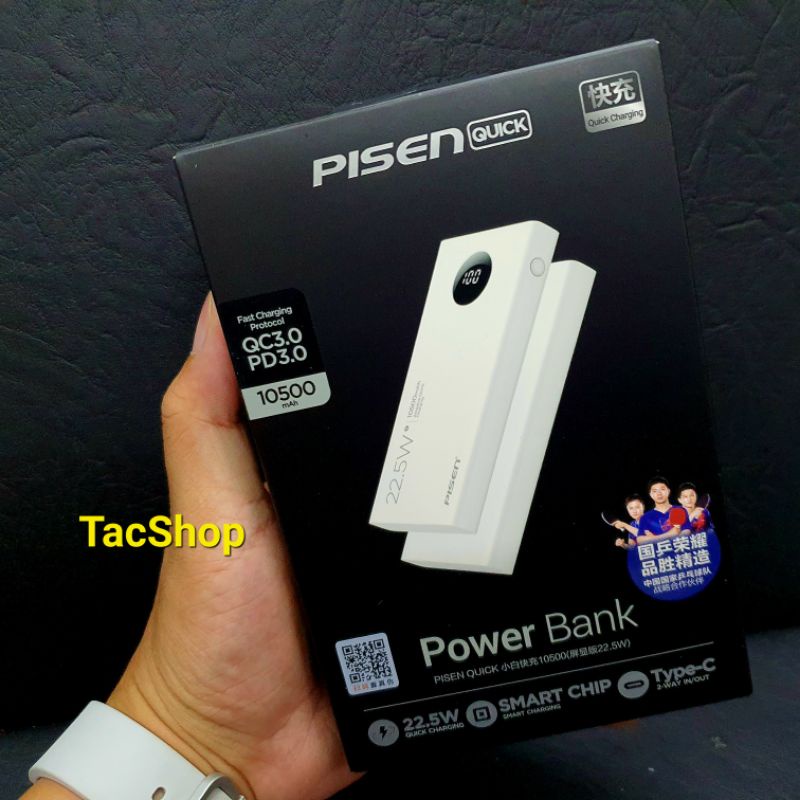 Pin dự phòng Pisen TS-D314 dung lượng 10500mAh hỗ trợ sạc nhanh QC 3.0 và PD 22.5W - tích hợp màn hình LCD