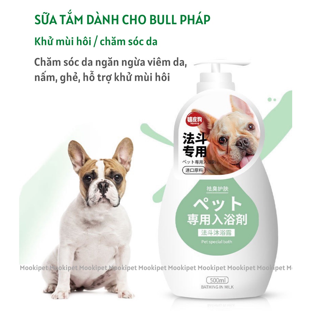 Sữa tắm dành cho chó Bull pháp khử mùi hôi ngăn ngừa nấm chai 500ml Mookipet