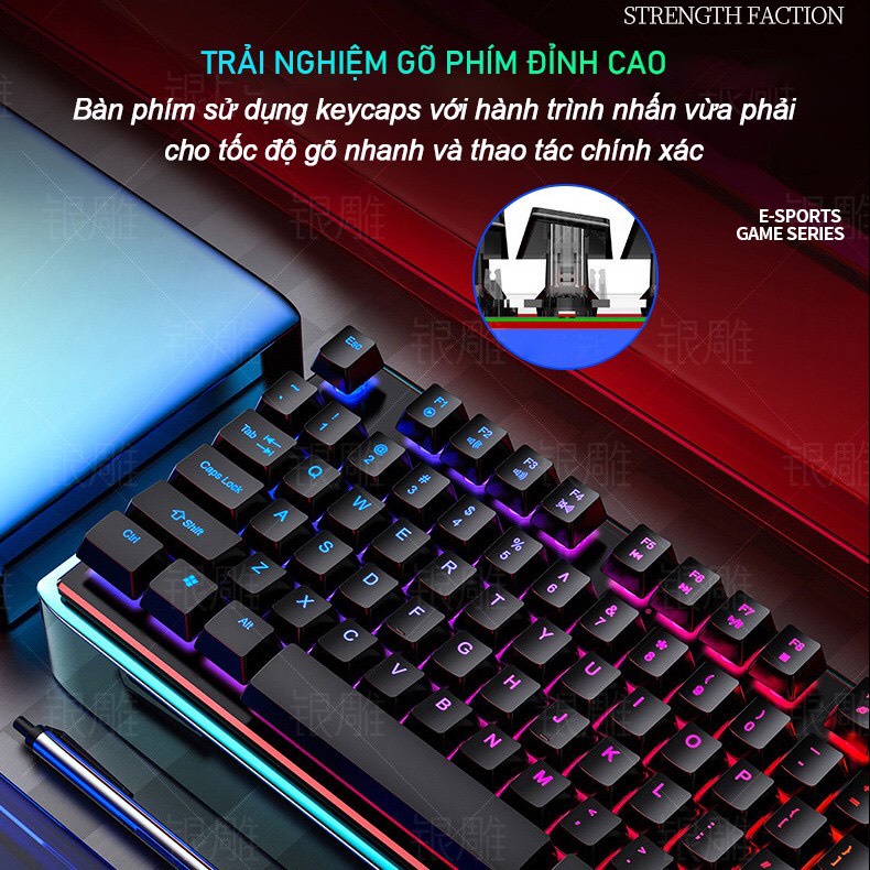 Bàn phím giả cơ RGB V4/ V5 Pro tặng chuột gaming - Bàn phím cơ led 7 màu, chống nước, chuyên game, phím khắc laze