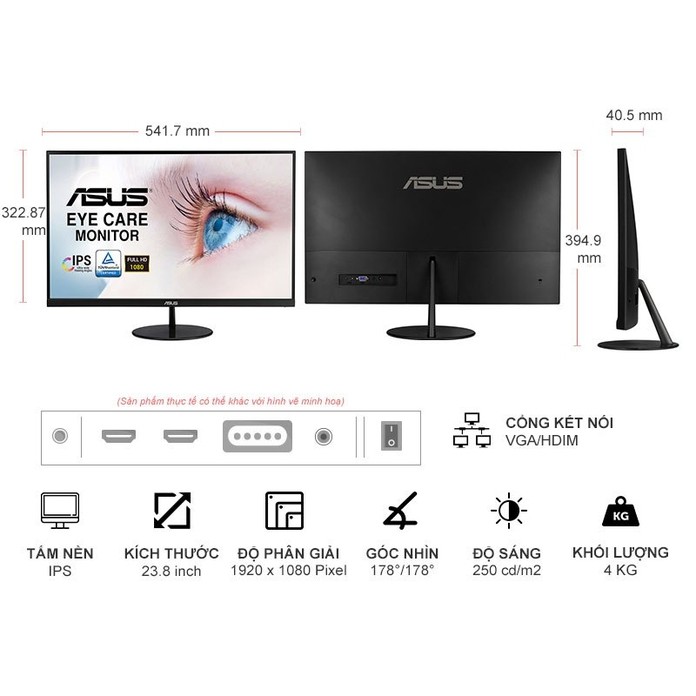 Màn hình ASUS VA249HE 24 inch Full HD 5ms Bảo Vệ Mắt