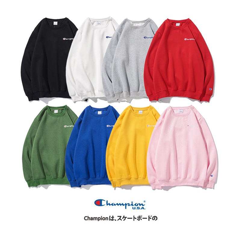 Áo Sweater Cotton Cổ Tròn Thêu Chữ Champion Thời Trang Cho Nam Nữ