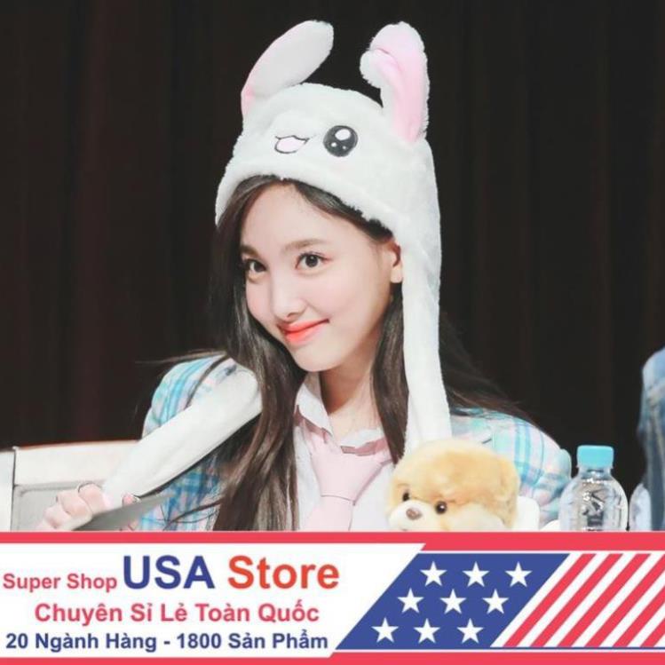 Mũ Tai Thỏ Giật - Nón Vũ Đạo Kpop Bóp Vẫy Tai - Cosplay Siêu Cute