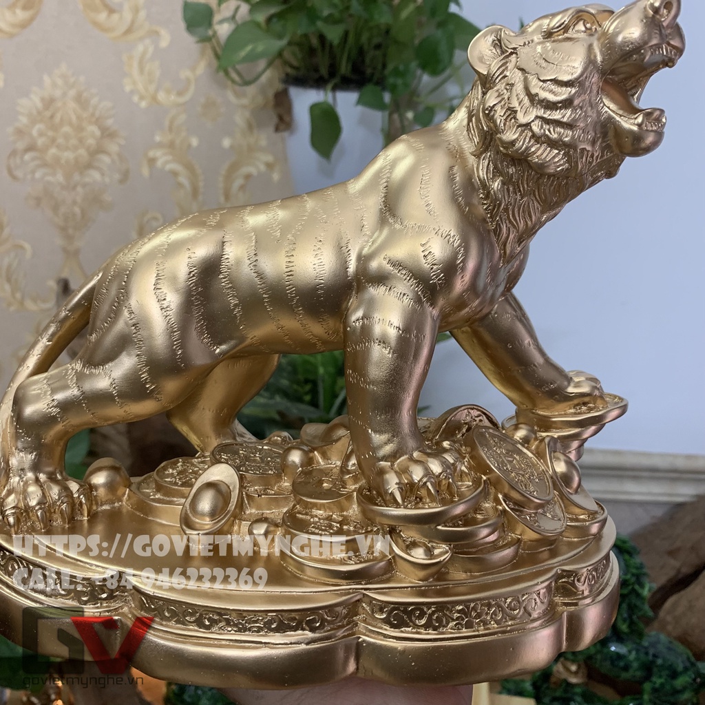 Tượng đá con Hổ trang trí phong thủy nhà cửa - Chiều Cao 18cm - Màu nhũ đồng