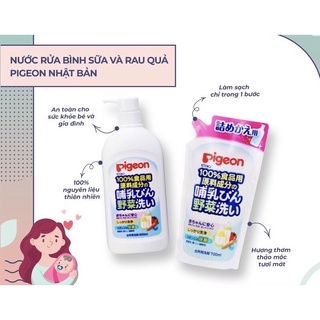 Nước rửa bình và rau quả Pigeon chai 800ml - túi 700ml nội địa Nhật
