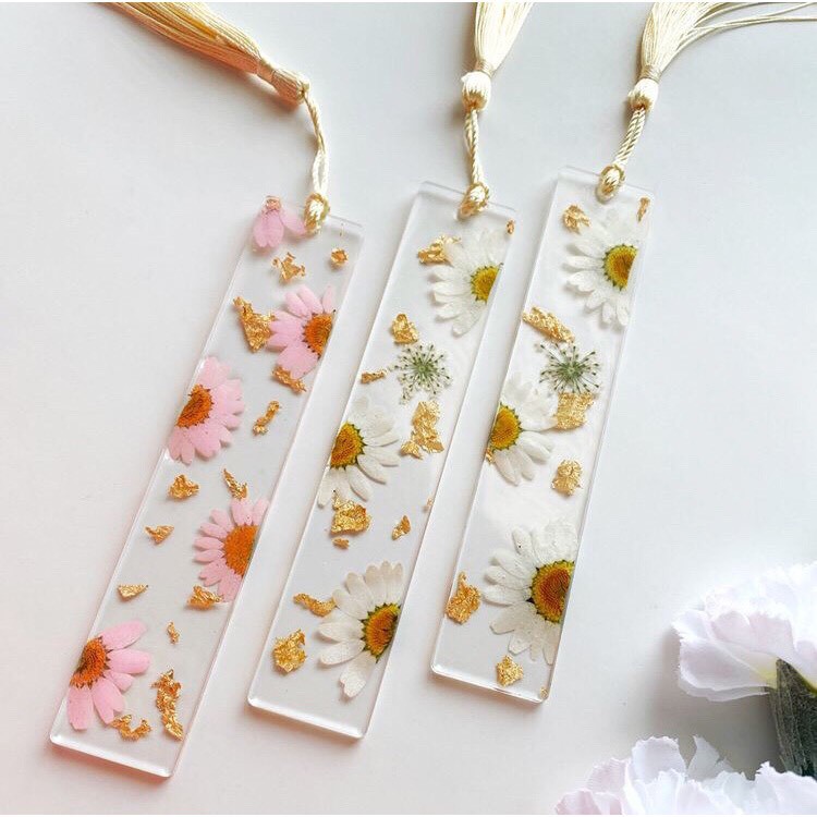 Bookmark, kẹp sách đánh dấu trang hình hoa lá khô resin VeryMe handmade