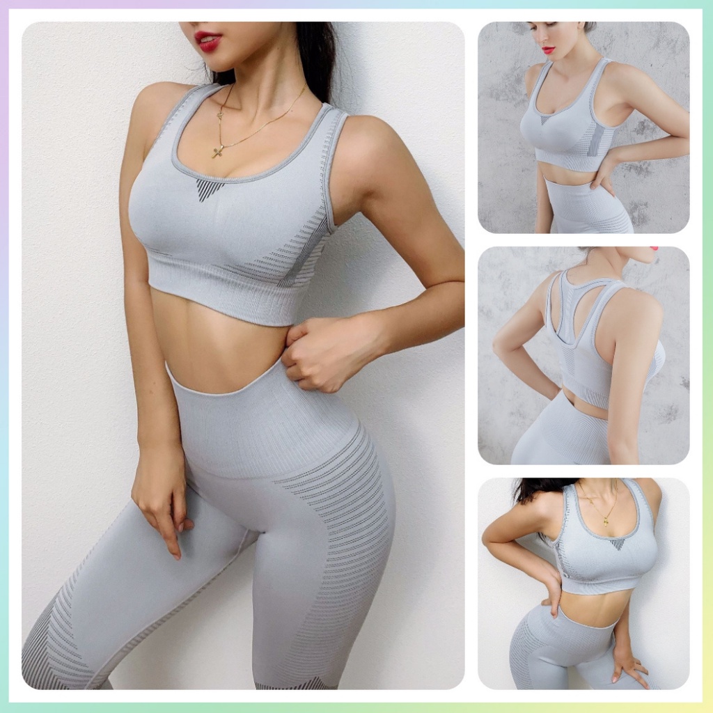 Bộ tập gym yoga nữ quần dài áo bra vải dệt kim cao cấp | quần áo tập yoga shape gymclothes  SET02