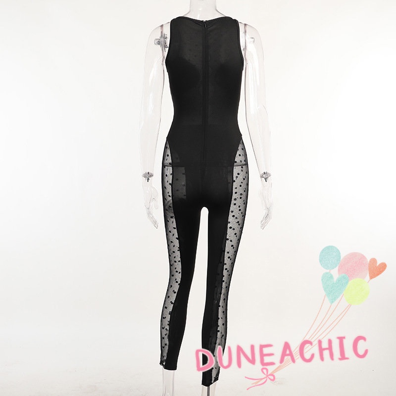 DUNEA Áo liền quần vải lưới xuyên thấu đính đá lấp lánh gợi cảm cho nữ