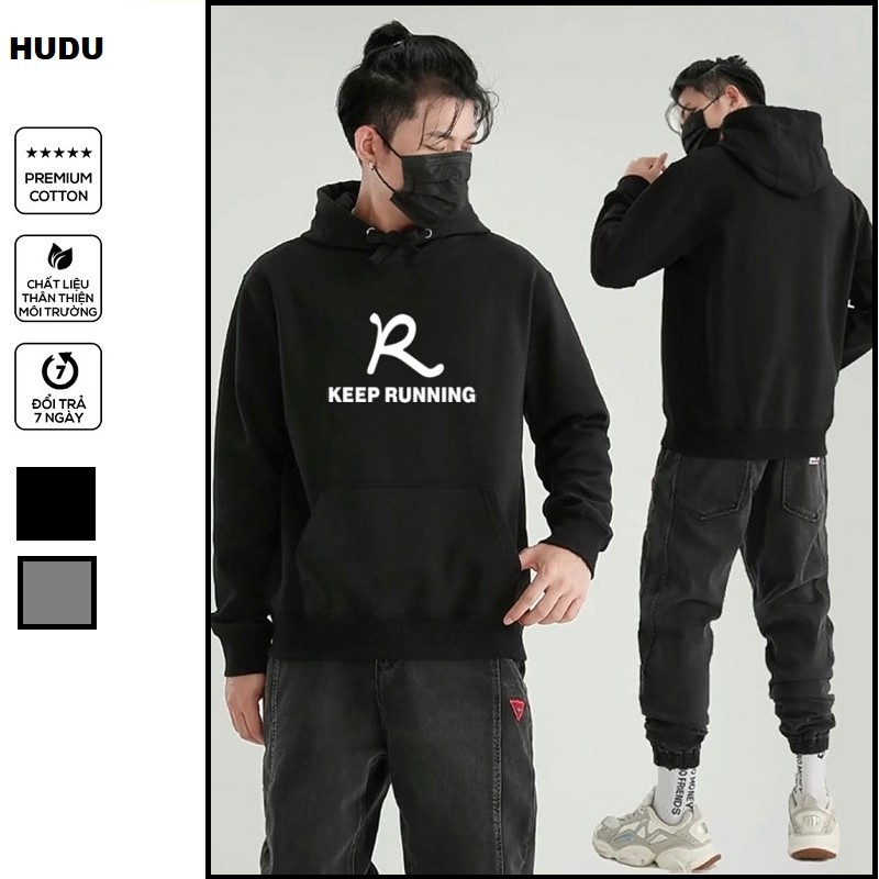 ÁO KHOÁC HOODIE NAM NỮ MÀU ĐEN VẢI NỈ FORM DƯỚI 65KG UNISEX HOODIES KEEP RUNNING