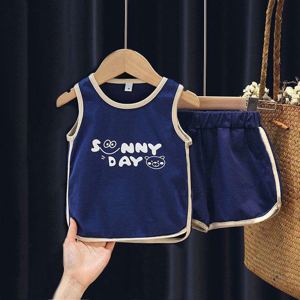 Bộ Ba Lỗ Cho Bé In Chữ Sunny Day, Bộ Sát Nách Cho Bé Chất Cotton Cao Cấp Từ 6-27kg - LILA KIDS