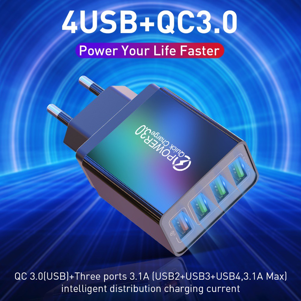 Củ Sạc Nhanh Qc 3.0 48w 4 Cổng Usb Cho Iphone