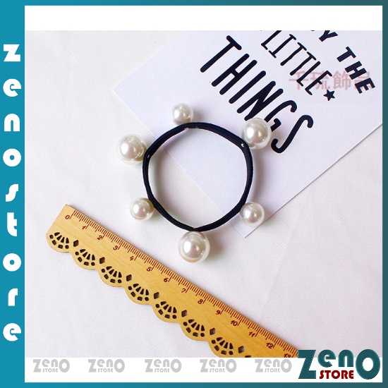 Set 5 dây buộc tóc màu đen đính hạt sang chảnh, chun buộc tóc đàn hồi không đau PT24