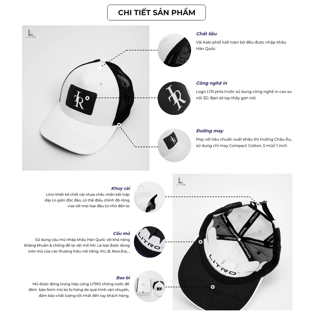 Mũ lưỡi trai nam nữ chính hãng LITRO Nón kết lưỡi trai cao cấp hàng thiết kế vải kaki xuất khẩu MU002