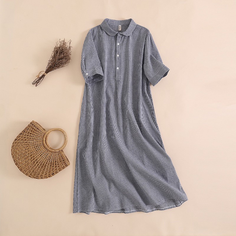 Ice Clearance Pick up ~ Quầy Cắt Nhãn Hiệu Lớn Hàng Đuôi Váy Sơ Mi Dài Cổ Búp Bê Vải Lanh Cotton Phong Cách Mori