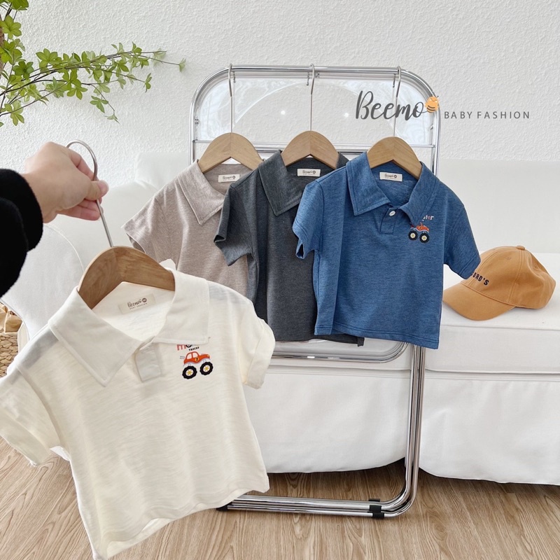 Áo polo cotton Beemo hoạ tiết siêu xe quái thú, chất cotton co giãn mềm mịn, size 9-23kg