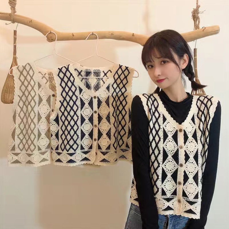 Brroa Áo Khoác Cardigan Dệt Kim Không Tay Cài Nút Họa Tiết Kim Cương Vintage Argyle Cho Nữ