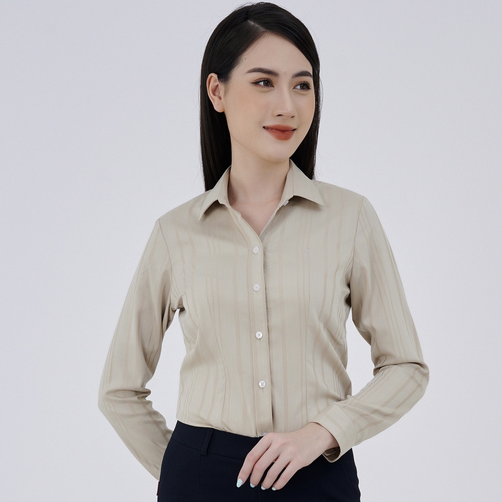 Áo sơ mi nữ Thái Hòa Shop tay dài vải co giãn họa tiết sọc thẳng 9037 - 6 MÀU SẮC