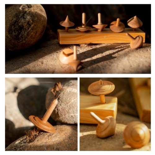 Bộ con quay gỗ Miniwood 5 chiếc có giá đỡ