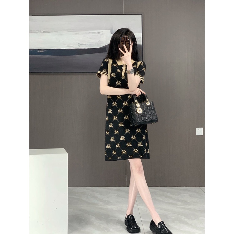 Spring and summer short sleeved high-end small fragrance ice silk shirt dress women's summer 2022 new small high-end skirt